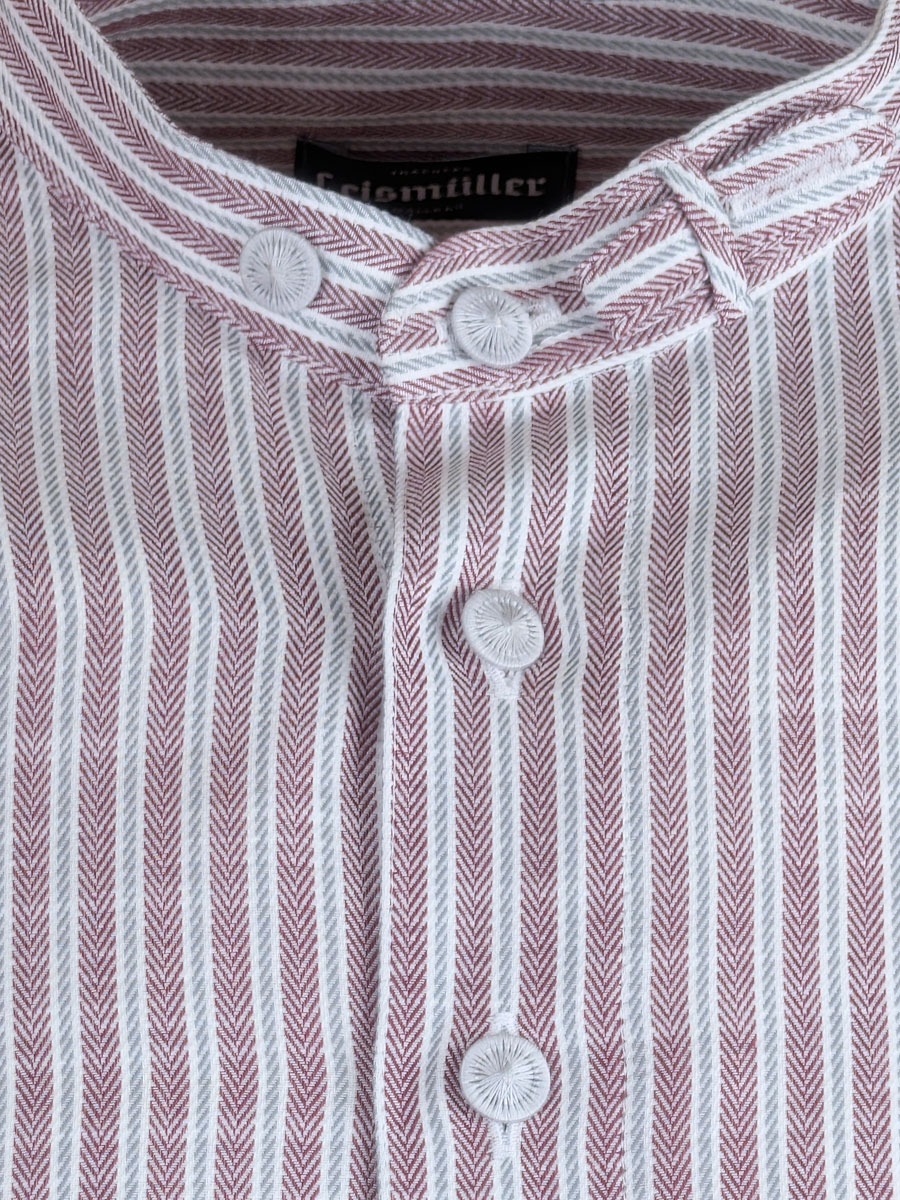 Arzberger Herrenhemd, rot-grau, gestreift, Stehkragen, Pfoad #2