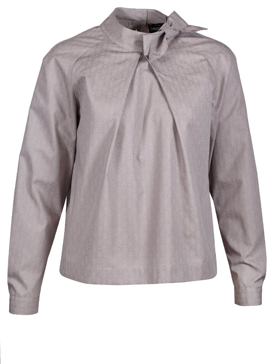 Anna Damenbluse, taupe, Stehkragen, Schleife #1