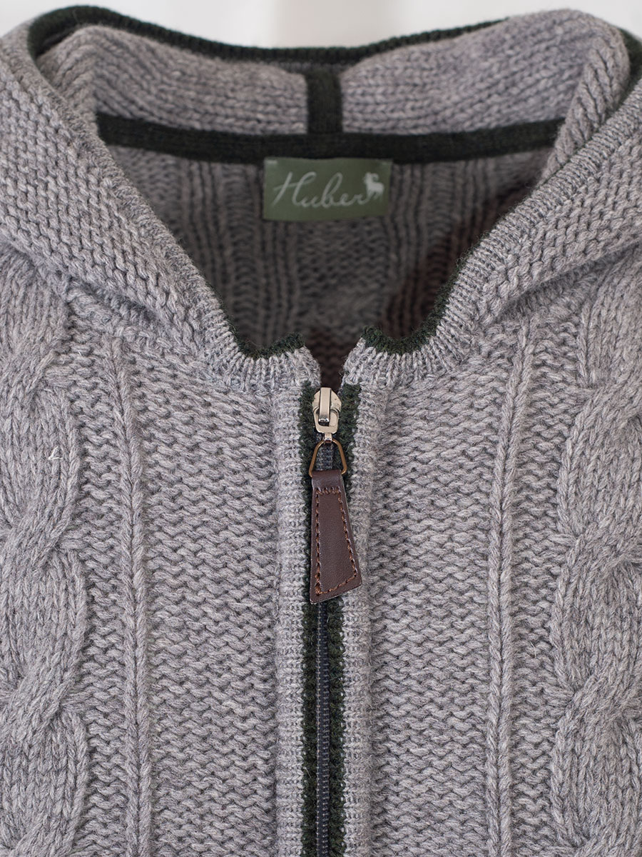 Huber Kapuzen-Strickjanker Heinz, grau-tanne, Zopfmuster #4