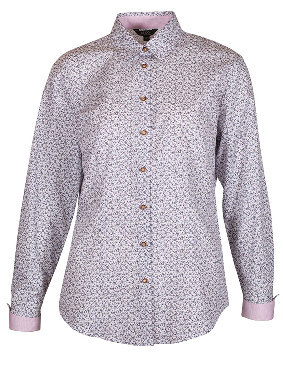Arido Damenbluse, weiß, All-Over Print, grün-rose #1