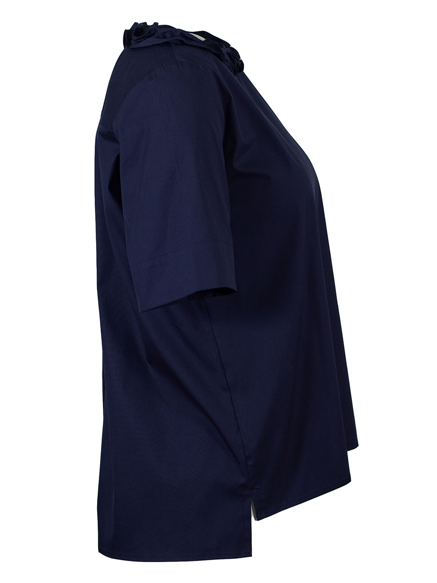 Wallmann Bluse dunkelblau, Rüschenkragen, 3/4-Arm, Rückenfalte #3