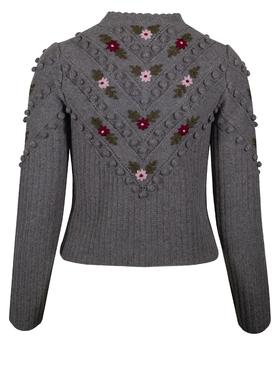 fei scho schee Strickjacke midgrey, Blumenstick, Noppenmuster #2