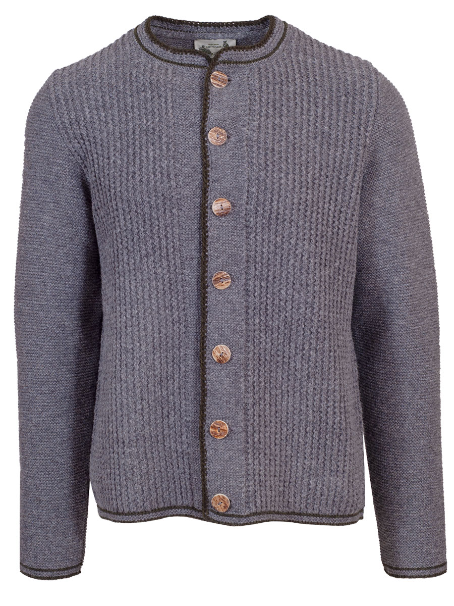 Strickjacke Dominik, hellgrau, grüne Einfassung #1