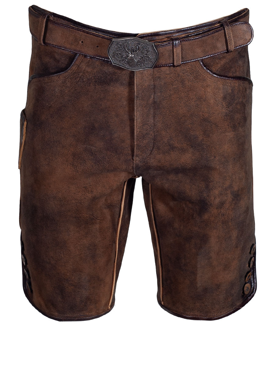 Country Line Kurze Lederhose braun, mit Gürtel, Ziegenleder #1