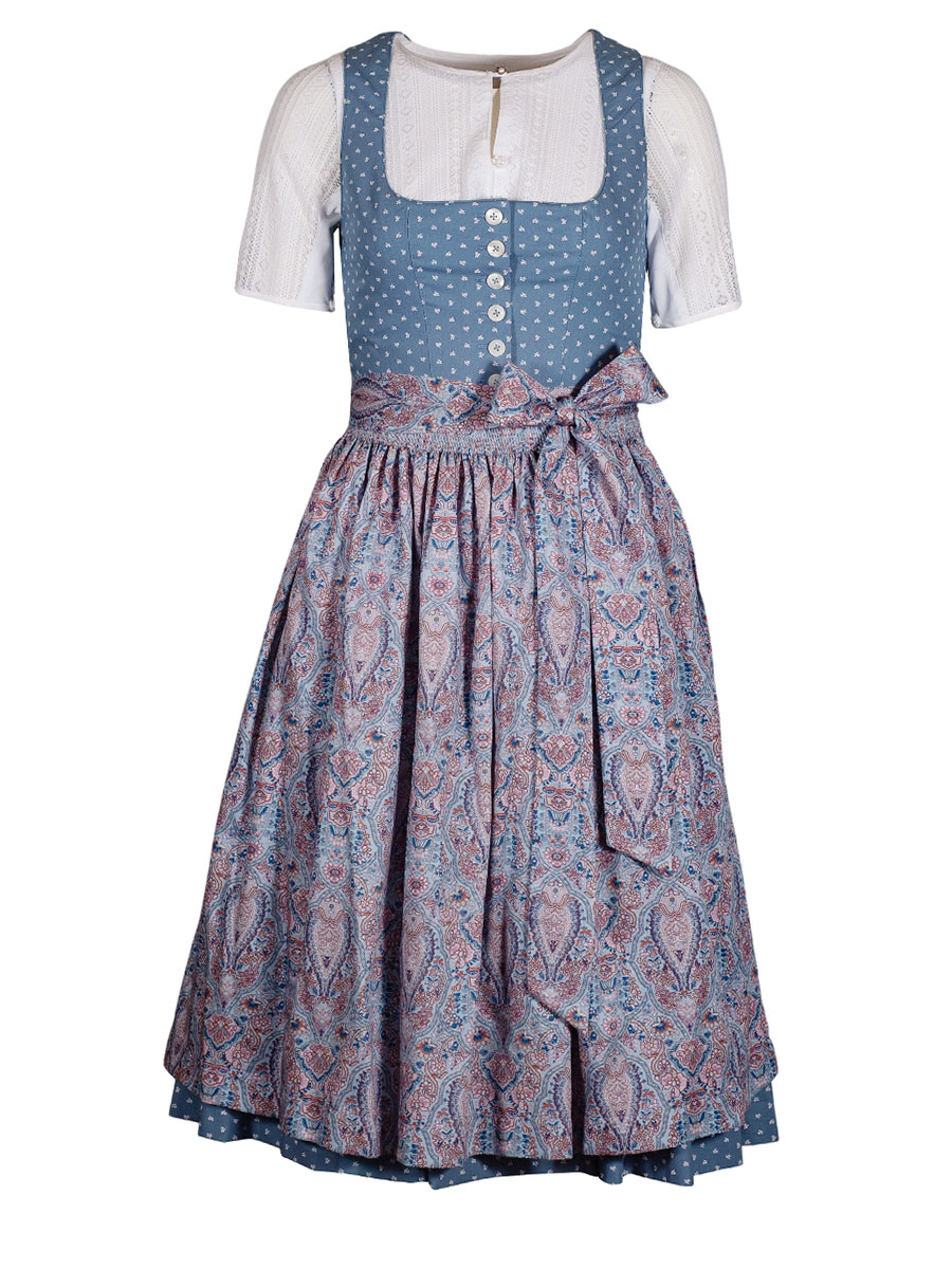Hammerschmid Pillersee Baumwolldirndl, hellblau, gemusterte Schürze, 70lg #1