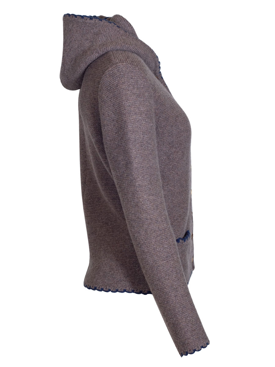 Astrifa Lemberg Strickjacke, Kapuze, schlamm, blaue Einfassung #5