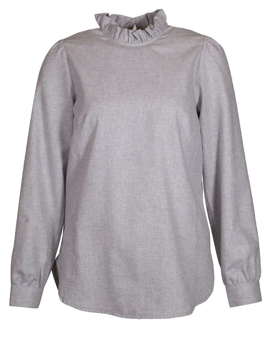 Hammerschmid Flanellbluse Hannelore, hellgrau, hochgeschlossen, Rüschenkragen #1