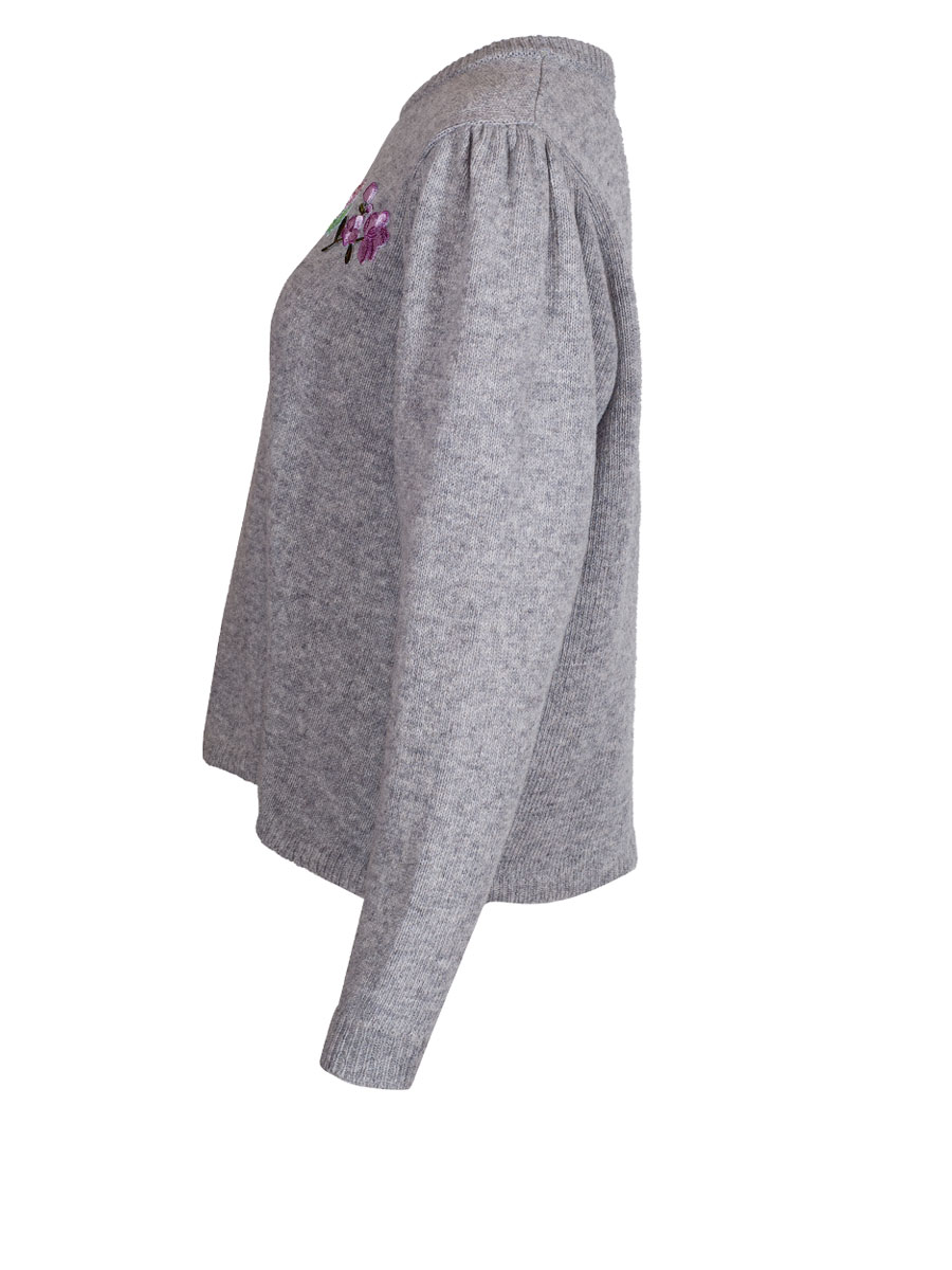 Berwin & Wolff Strickpullover, grau, Blumenstick, Puffarm #5