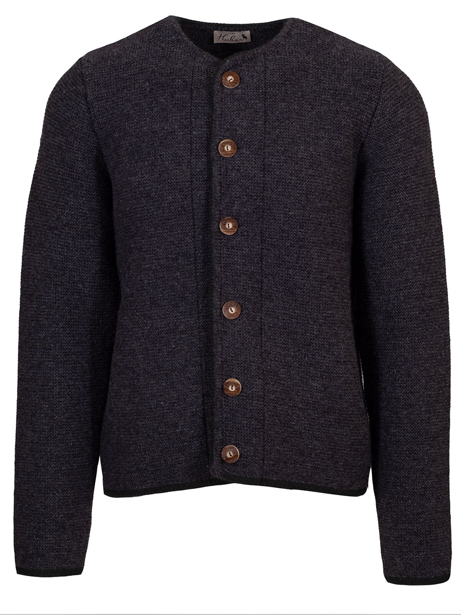 Huber Strickjacke Gerhard, anthrazit mit tanne, Hirschhornknöpfe #1