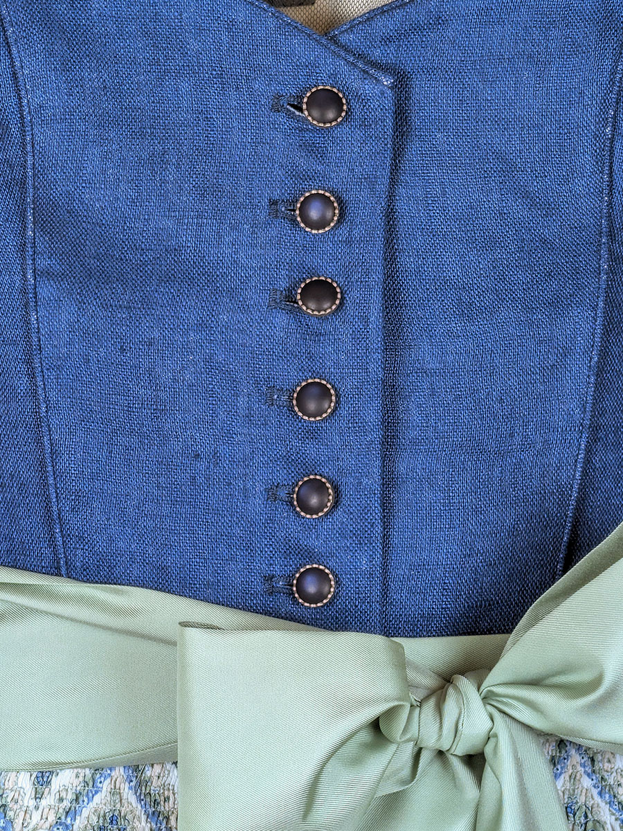 Wenger Dirndl Kimberley, stahlblau, Leinen, 80cm #4