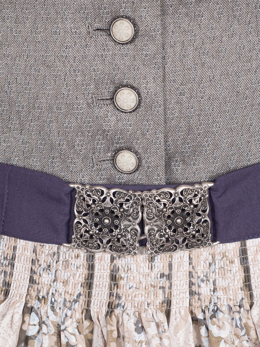 Schloß Orth Dirndl Viktoria, beige-blau, mit Schließe, Leinen, 80lg #4