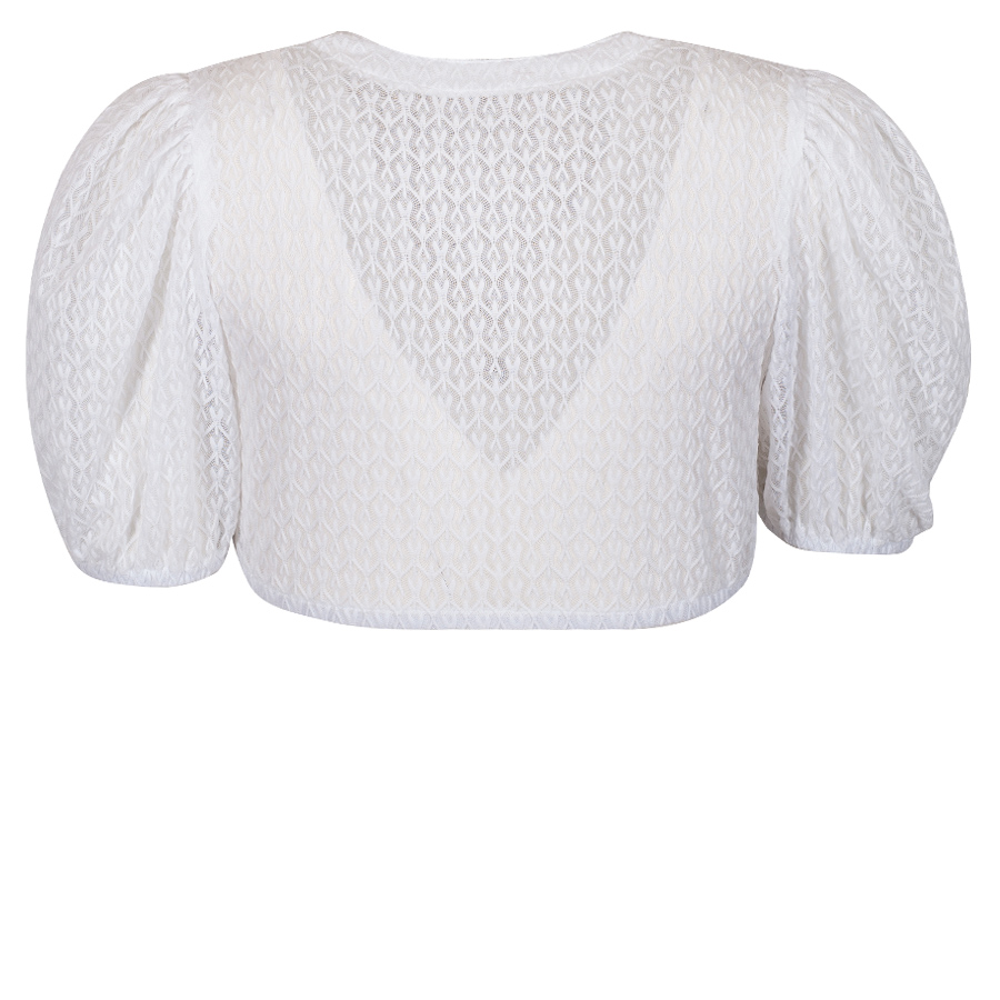 Waldorff Dirndlbluse Paula weiß, V-Ausschnitt, feine Spitze, kurze Puffarme #2