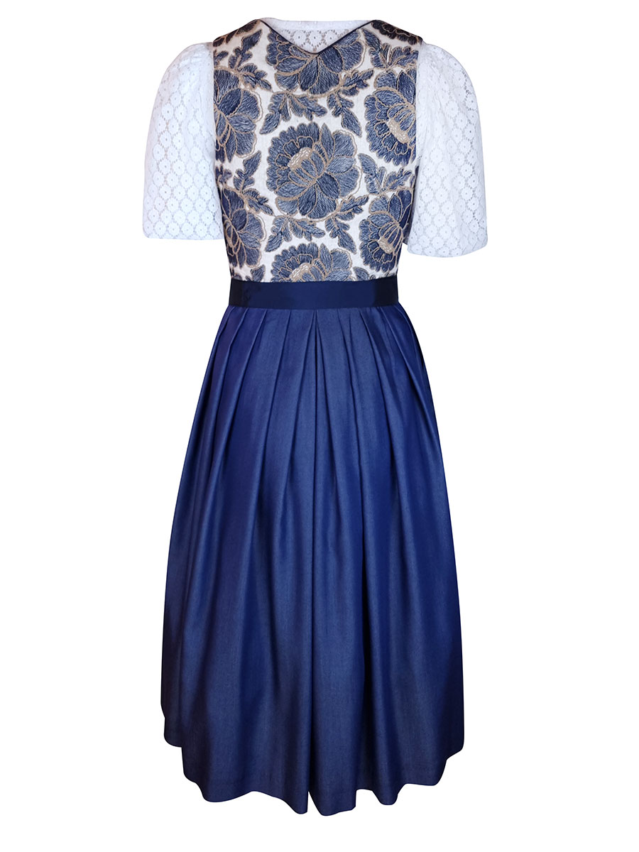 Berwin & Wolff Dirndl blau, festlich, Blumenstick, 80lg #4