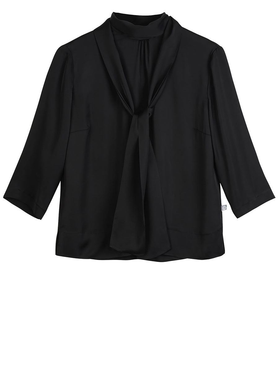 Rockmacherin Satinbluse Antonia, schwarz, große Schleife #1