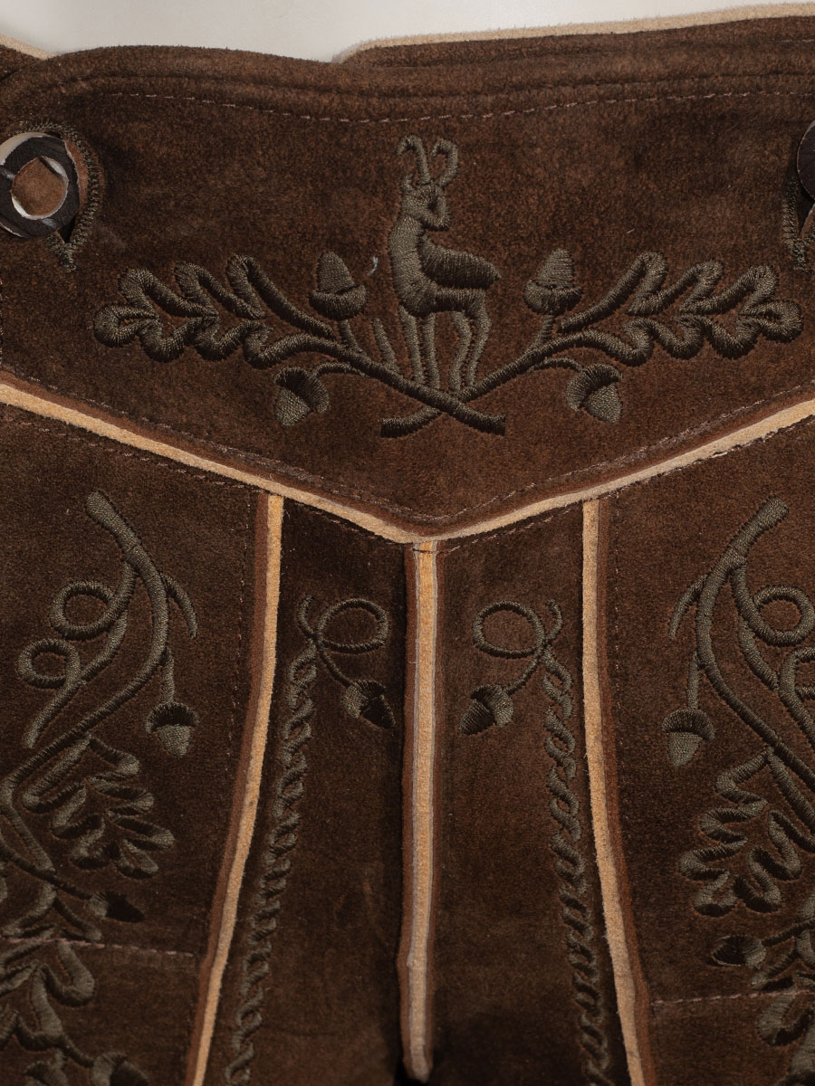 Weinbauer Kurze Lederhose Sepp, Ziegenvelour, bisam, olivgrüner Stick #7