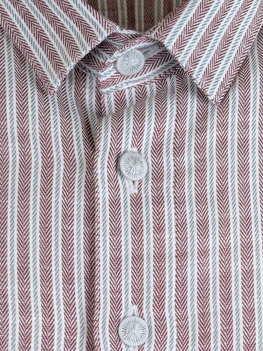 Arzberger Herrenhemd, rot-grau, gestreift, Liegekragen, Pfoad #2