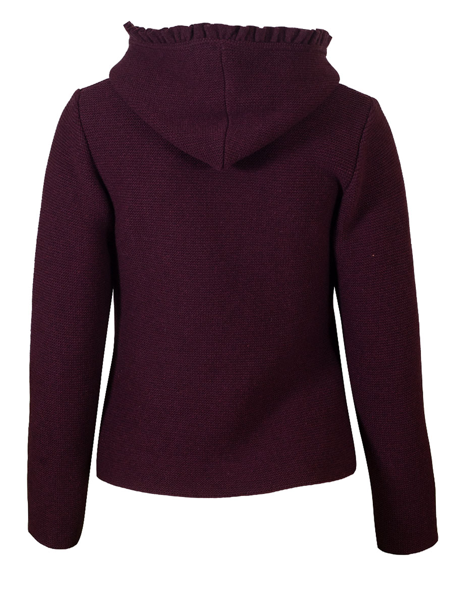 Boos Strickjacke mit Kapuze, weinrot, mit Rüschen #3