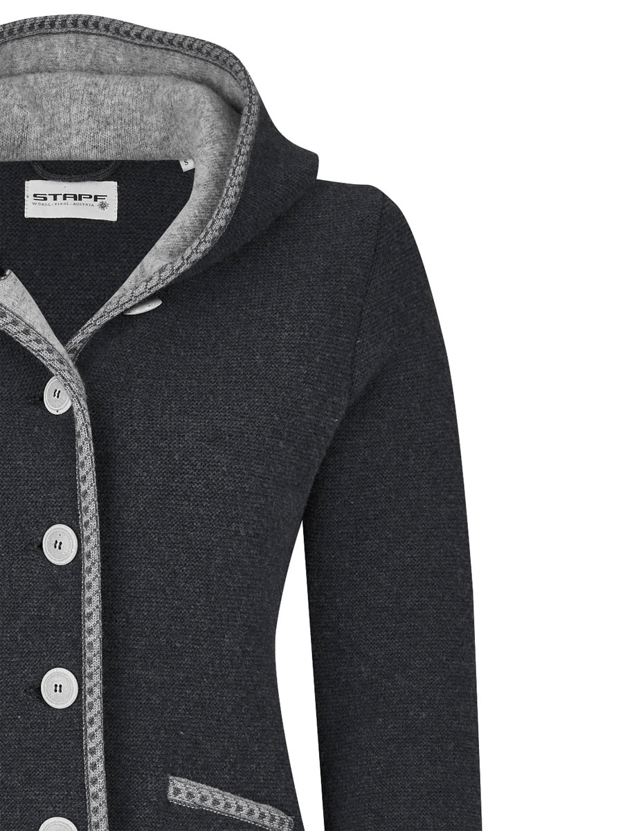 Stapf Strickjacke Malwine, anthrazit, graue Abschlüsse, mit Kapuze #2