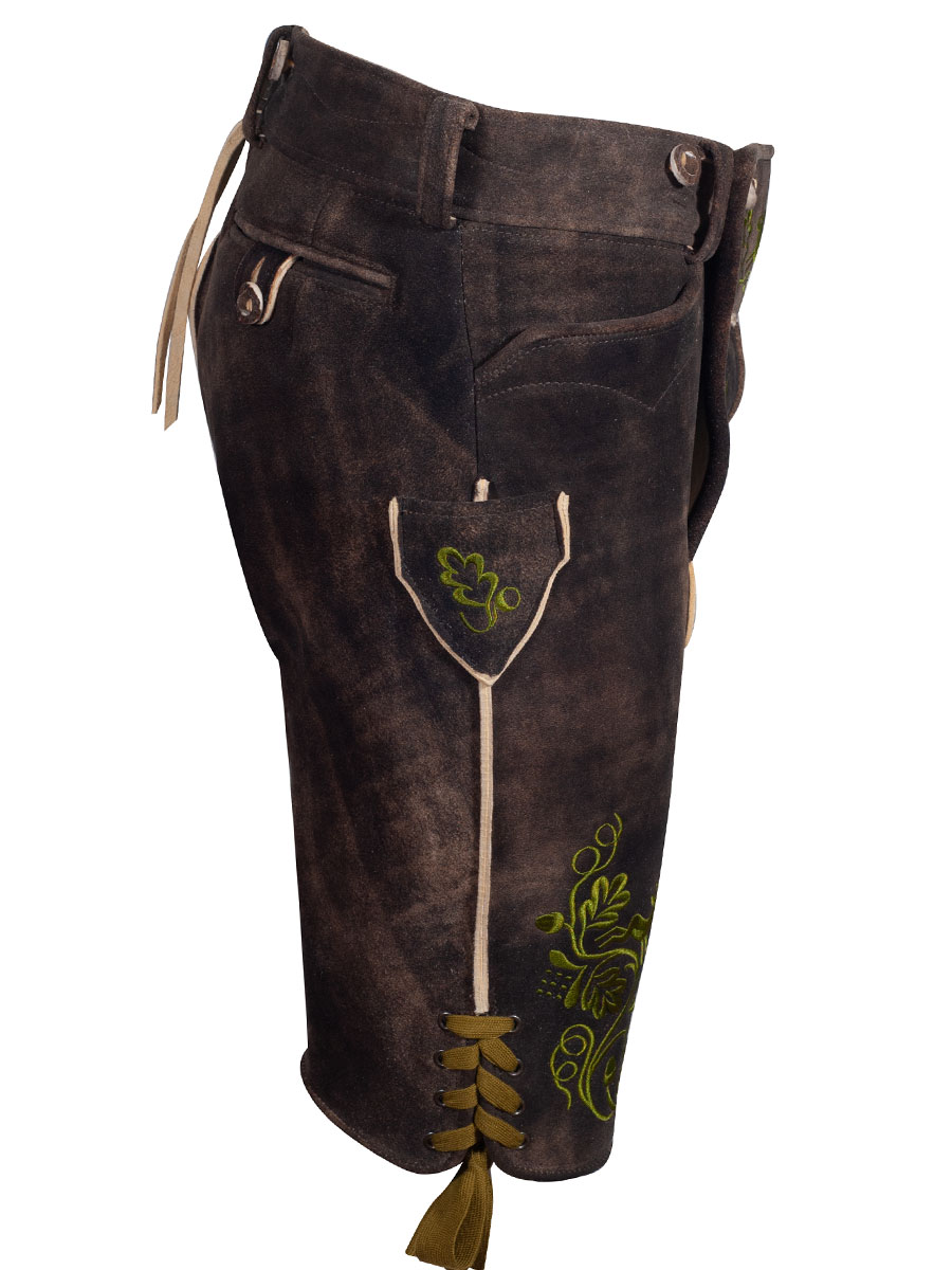 hausg'macht Kurze Lederhose Chieming, Hirsch, sämisch eibe, grüne Wollbänder #2