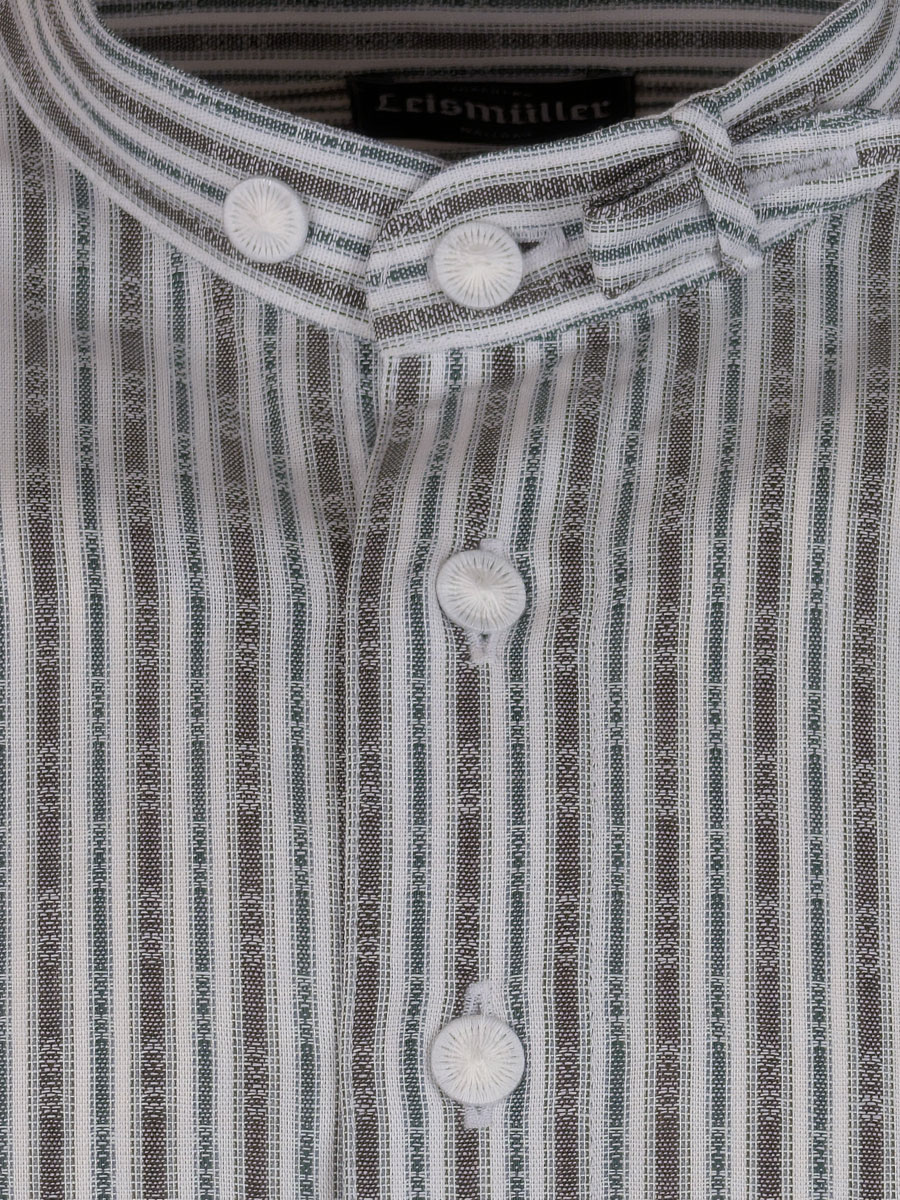 Arzberger Herrenhemd, grün-braun, gestreift, Stehkragen, Pfoad, Slim Line #2