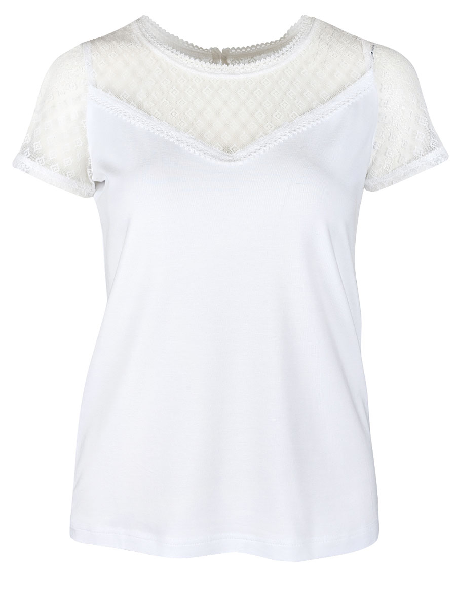Waldorff Spitzenshirt weiß, Rundhals, Stretch #1