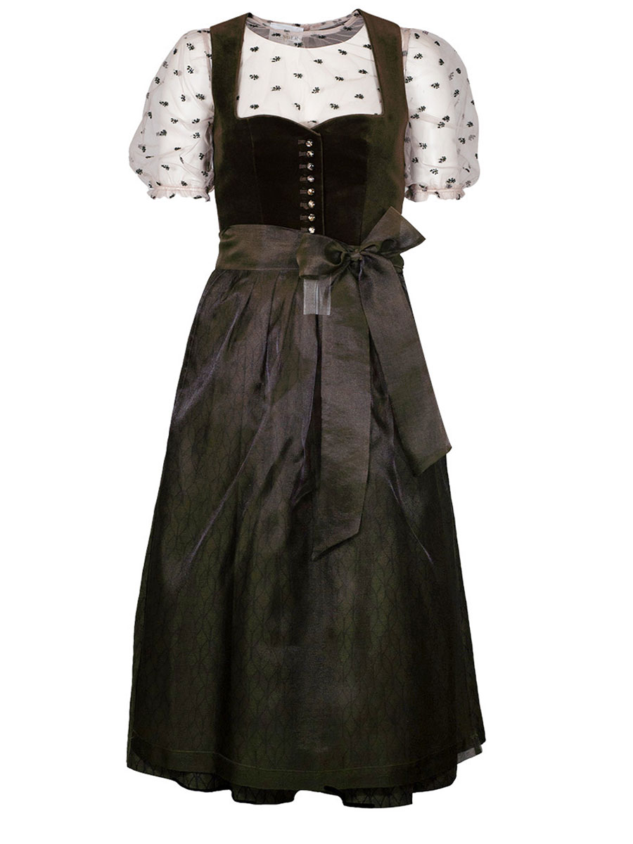 Kaiseralm Samtdirndl Tanja, oliv, festlich, 80lg #1