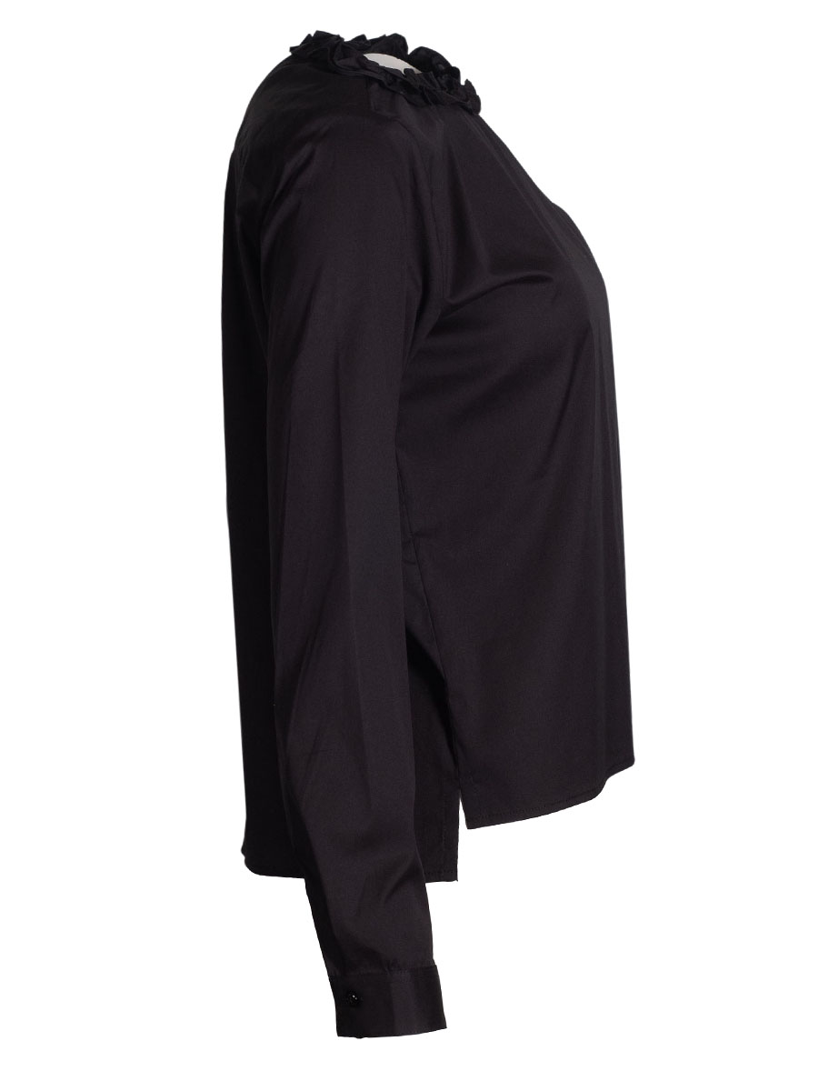 Wallmann Bluse schwarz, Rüschenkragen, Langarm, Rückenfalte #2
