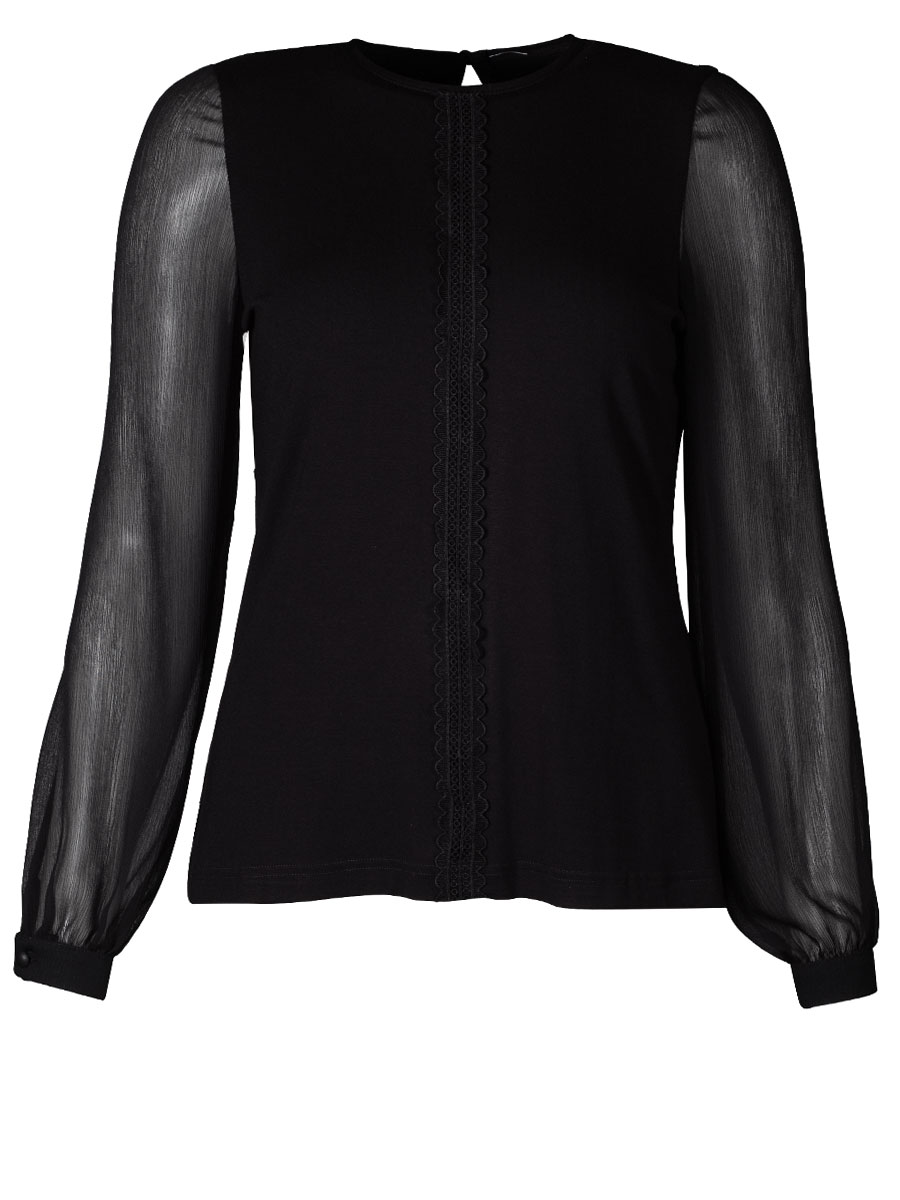 Wenger Langarmbluse Drau, schwarz, Chiffonärmel #1