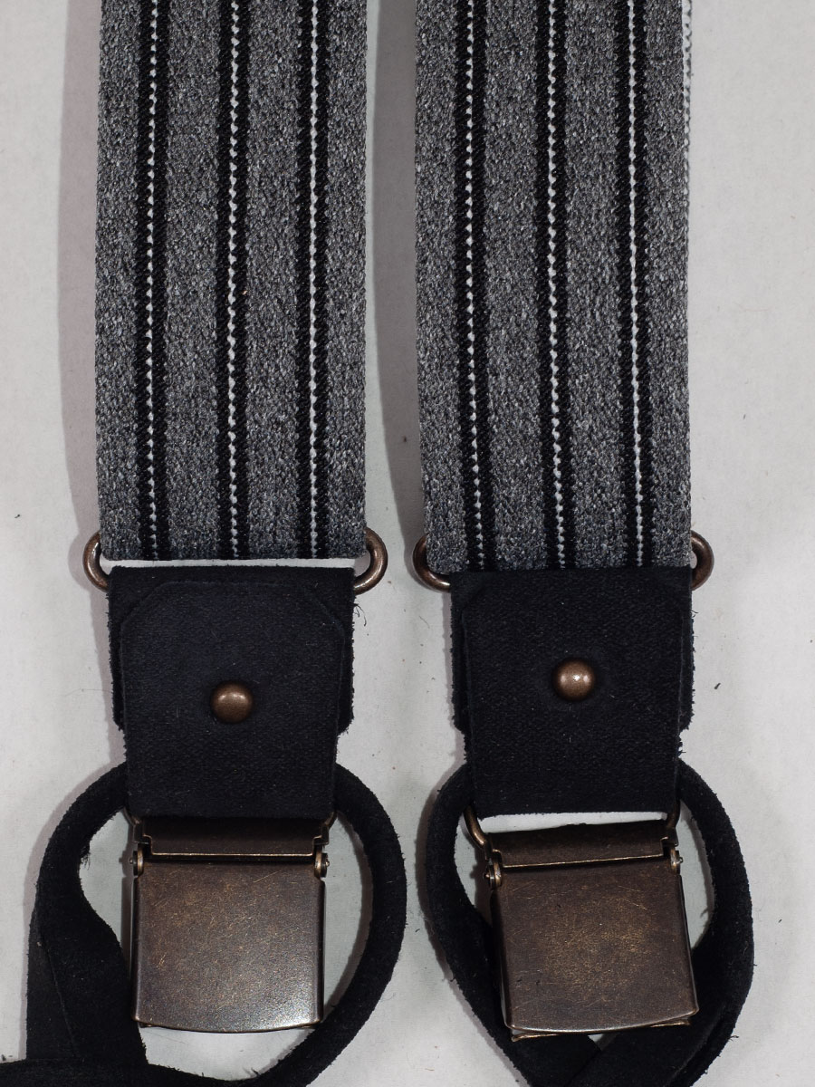 Steiner Hosenträger grau, schwarz gestreift, mit Klips und zum Anknöpfen #2