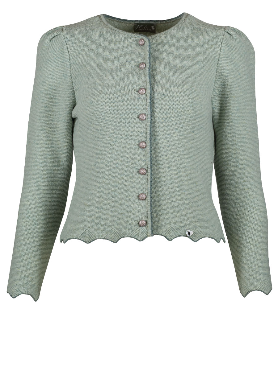 fei scho schee Strickjacke, mint, Einfassung in grün, Zackenbund #1
