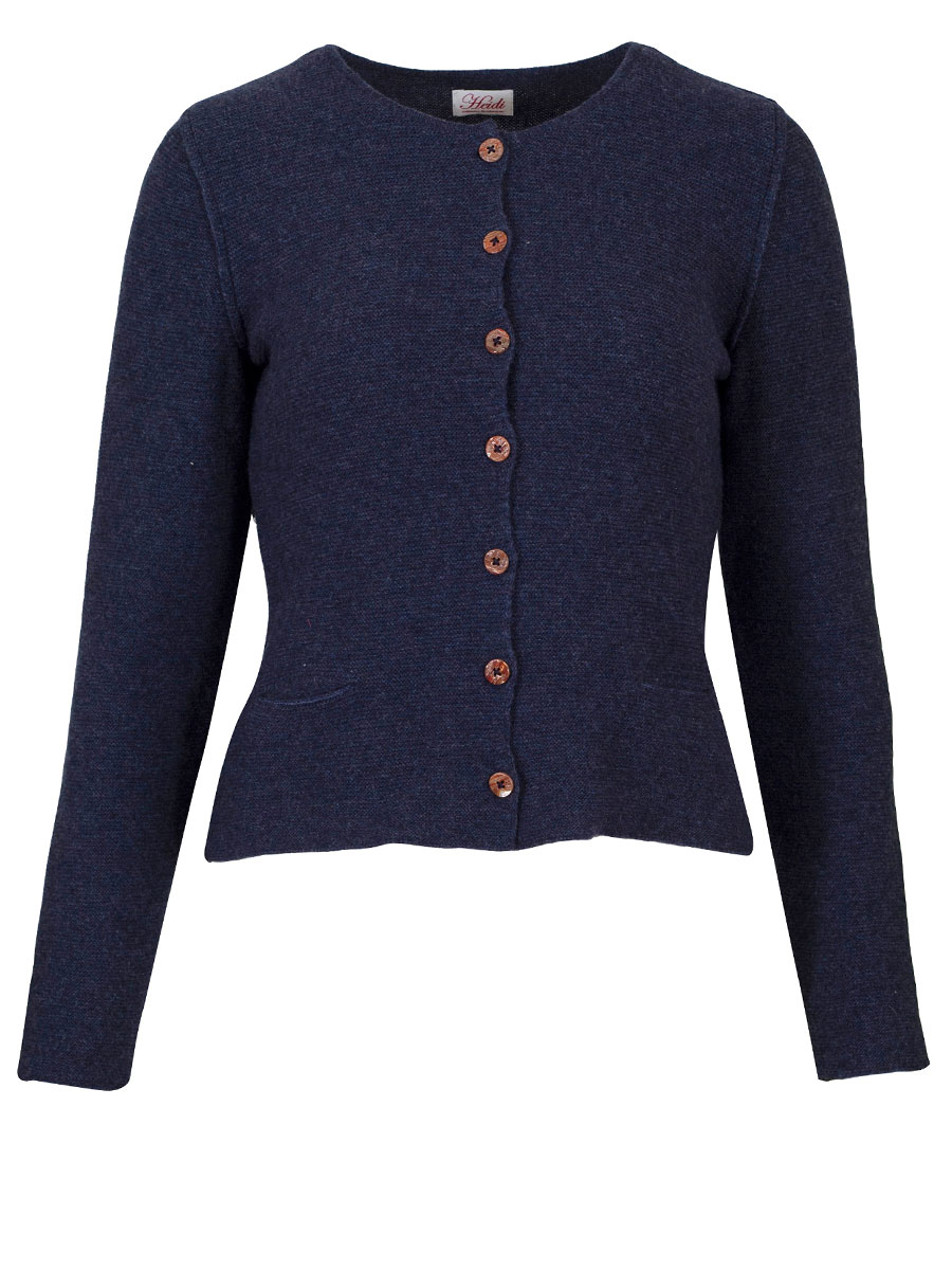 Heidi Strickjacke, jeansblau, Perlmuttknöpfe, glatt gestrickt, fein #1