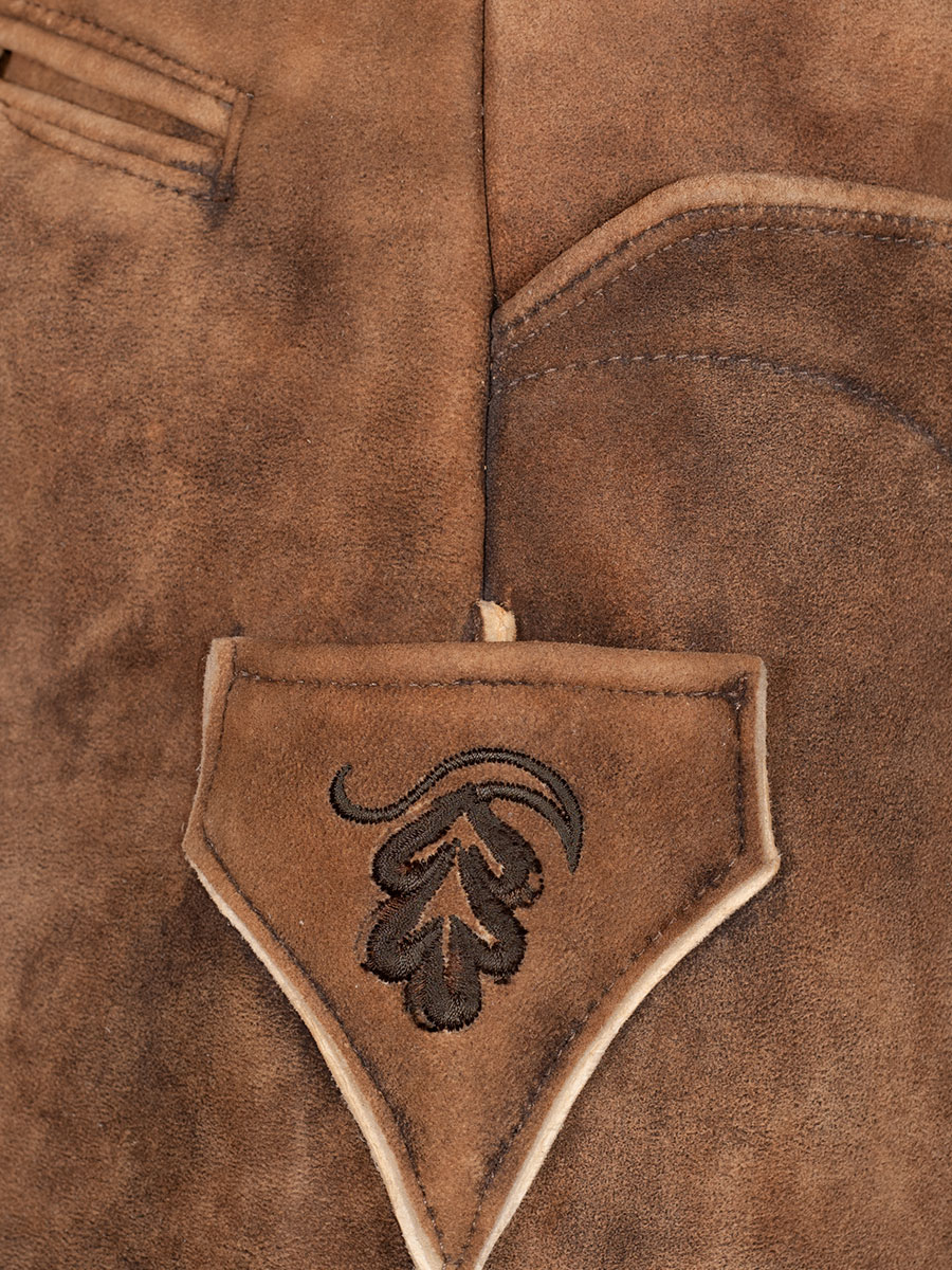 Kurze Lederhose Eiger, Hirsch sämisch, eibe, dunkelgrüne Blattstickerei, hochwertig #5