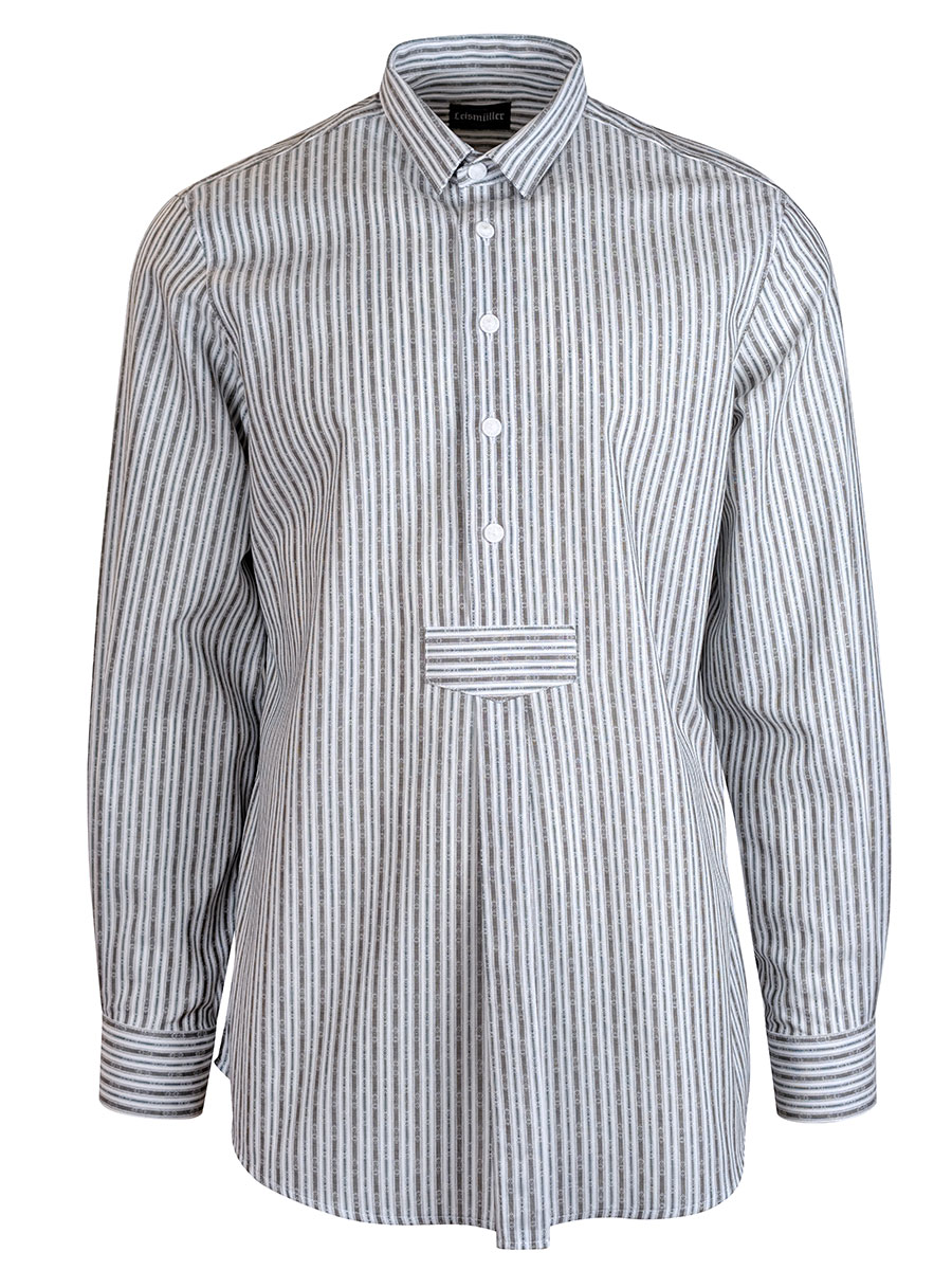 Arzberger Herrenhemd, grün-braun, gestreift, Liegekragen, Pfoad #1