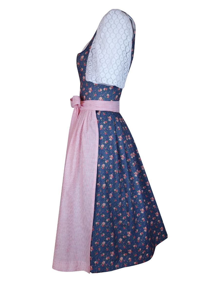 Berwin & Wolff Dirndl, blau, Rosenmuster, 70lg #2