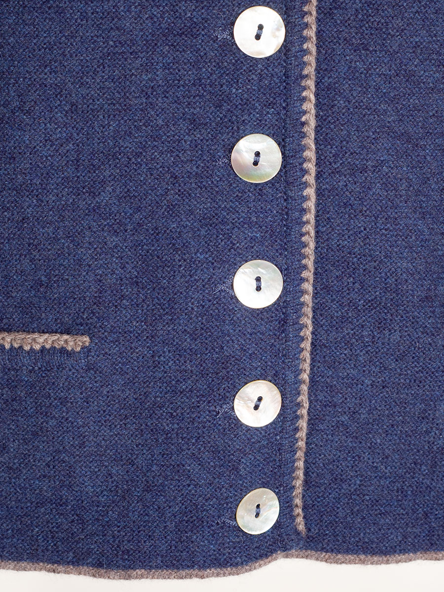 Astrifa Längenfeld Strickweste, Kapuze, blau mit grau-brauner Einfassung #3