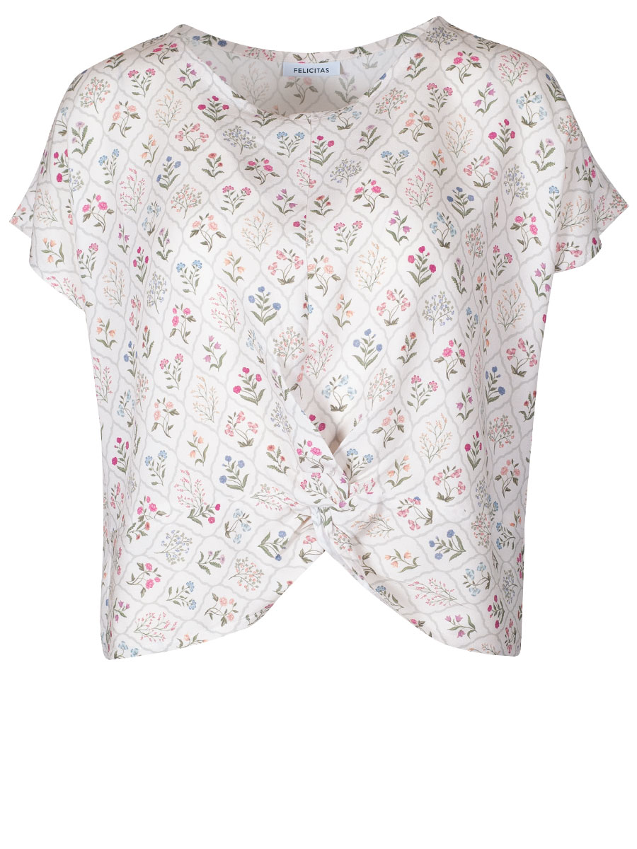 Feli und Hans Selma Sommerbluse, Kurzarm, Knotenoptik, ecrue, allover print #1