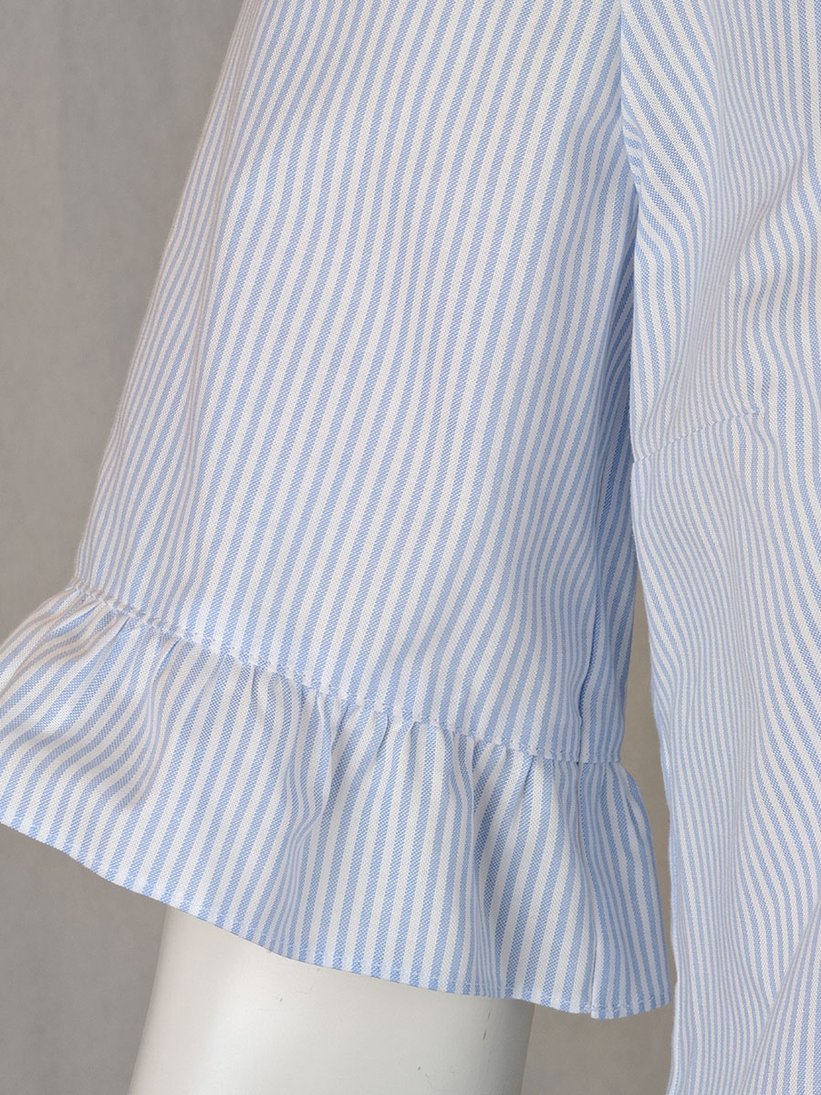 Waldorff Damenbluse, hellblau-weiß gestreift, Volantabschlüsse #5