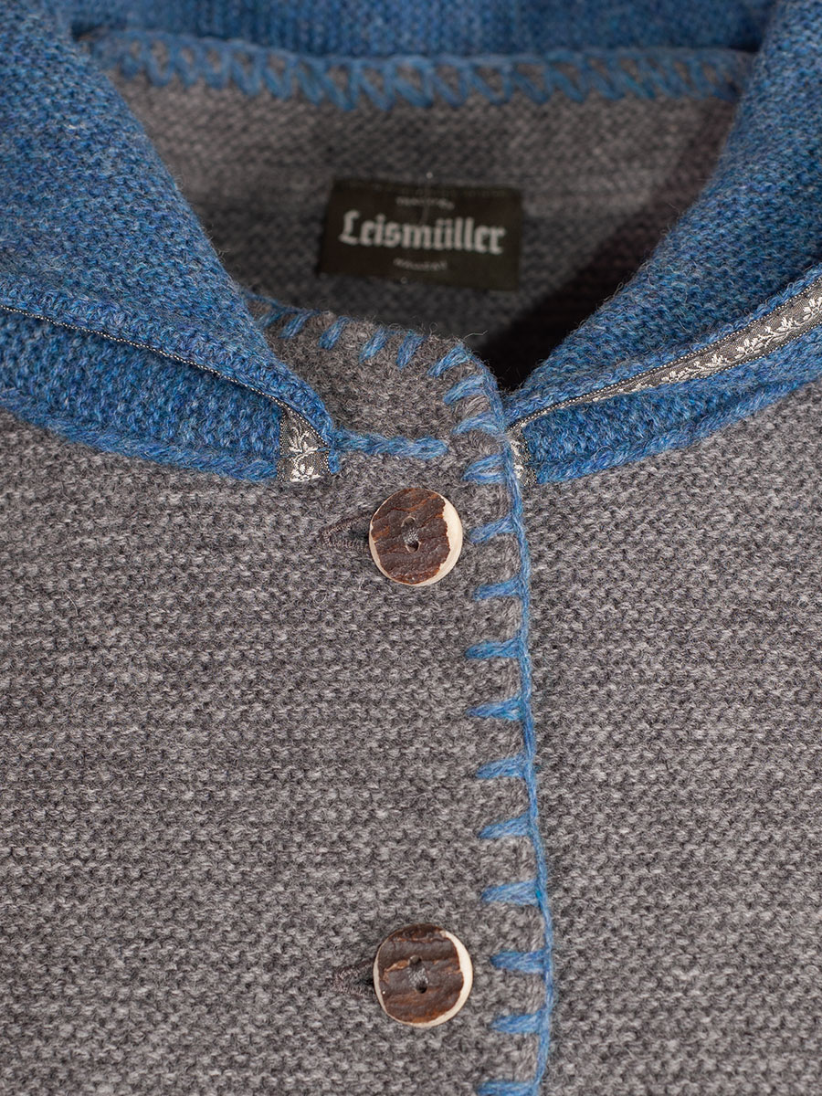 Boos Strickweste grau mit Kapuze,  blau umhäkelt #3