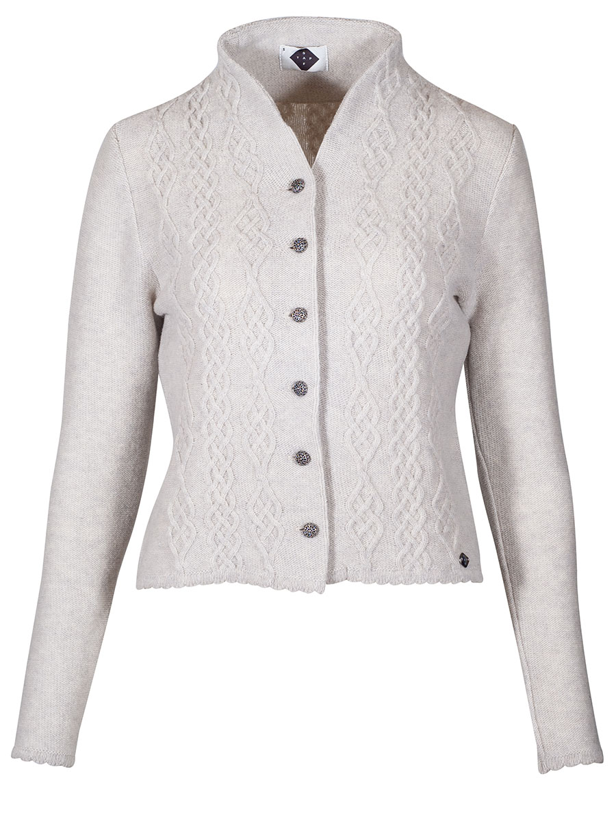 Stapf Strickjacke Dalia, ecru, Zopfmuster, Kelchkragen #1