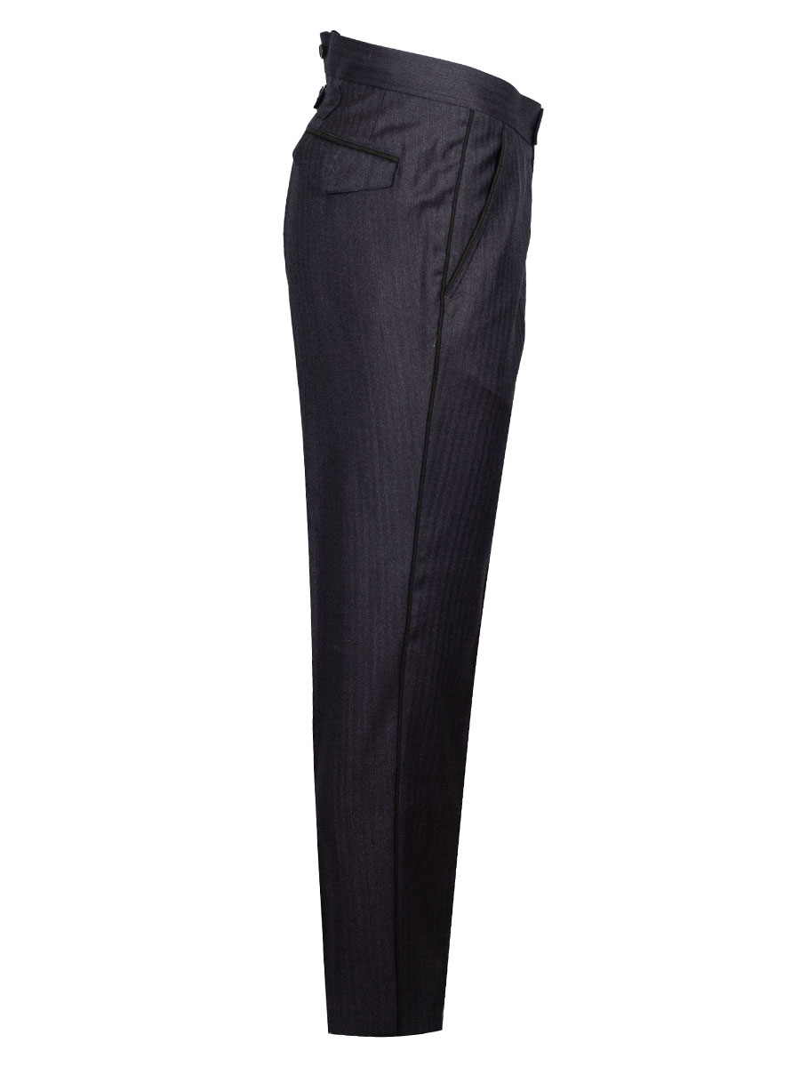 Viererspitz Herrenhose Jakob, dunkelgrau, seitlich grünes Paspol, Fischgrat #2