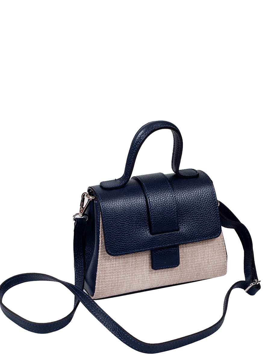Steiner Luise Handtasche Basti, blau, geprägtes Leder/Leinen #2