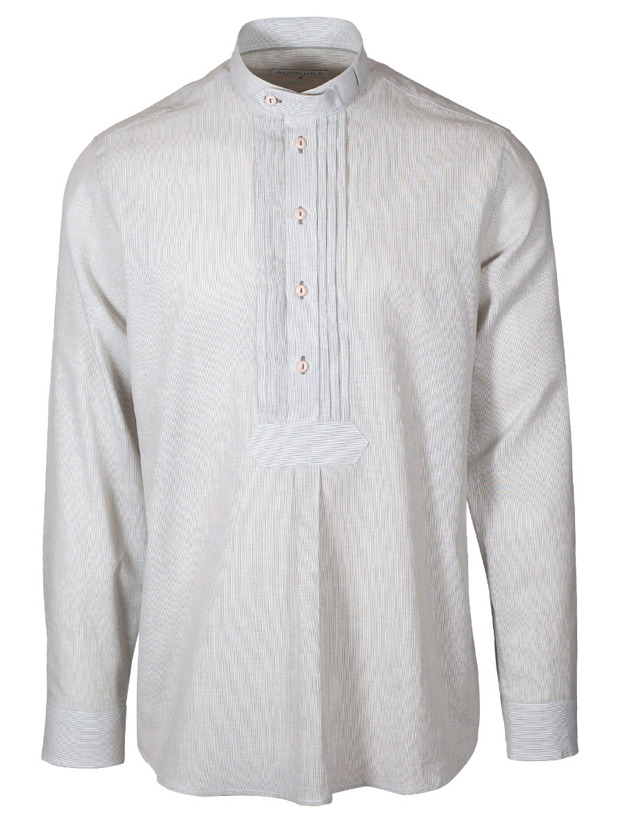 Waldorff Trachtenhemd, grün-weiß gestreift, Pfoad, Stehkragen #1