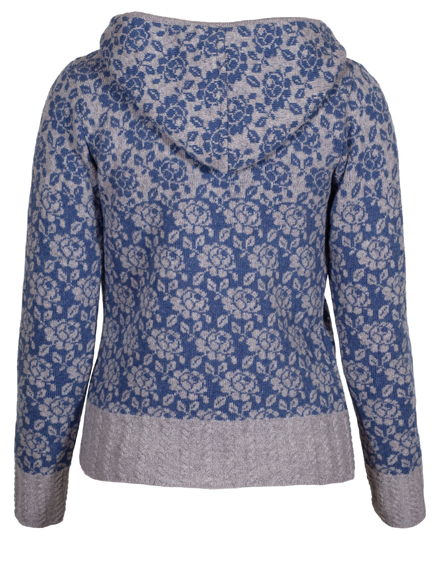 Huber Strickjacke Ingrid, jeansblau-grau, Flechtmuster, Kapuze #2