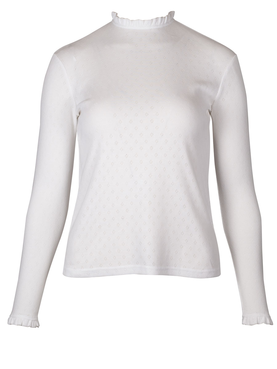 Feli und Hans Langarmshirt Glanz, ecrue, Lochmuster, Rüschen #1