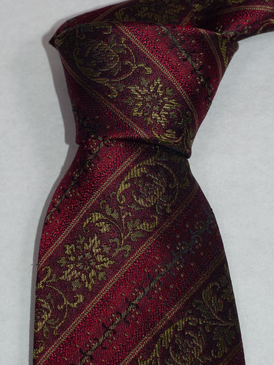 Steiner Luise Seidenkrawatte K527, rot-oliv, Streifen und Blumen #3