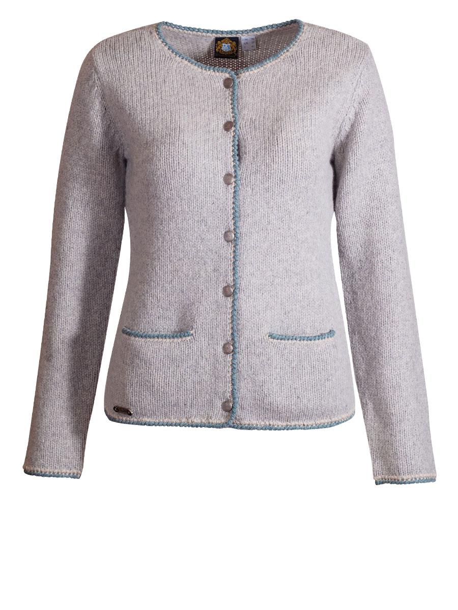 Hammerschmid Tyrol Strickjacke, hellgrau, beige-blaue Einfassung #1