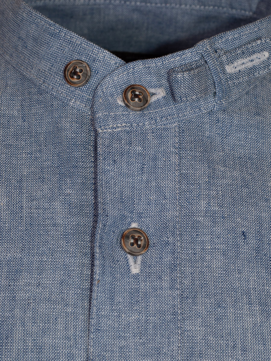 Arzberger Leinenhemd rauchblau, Stehkragen, Slim Line #3
