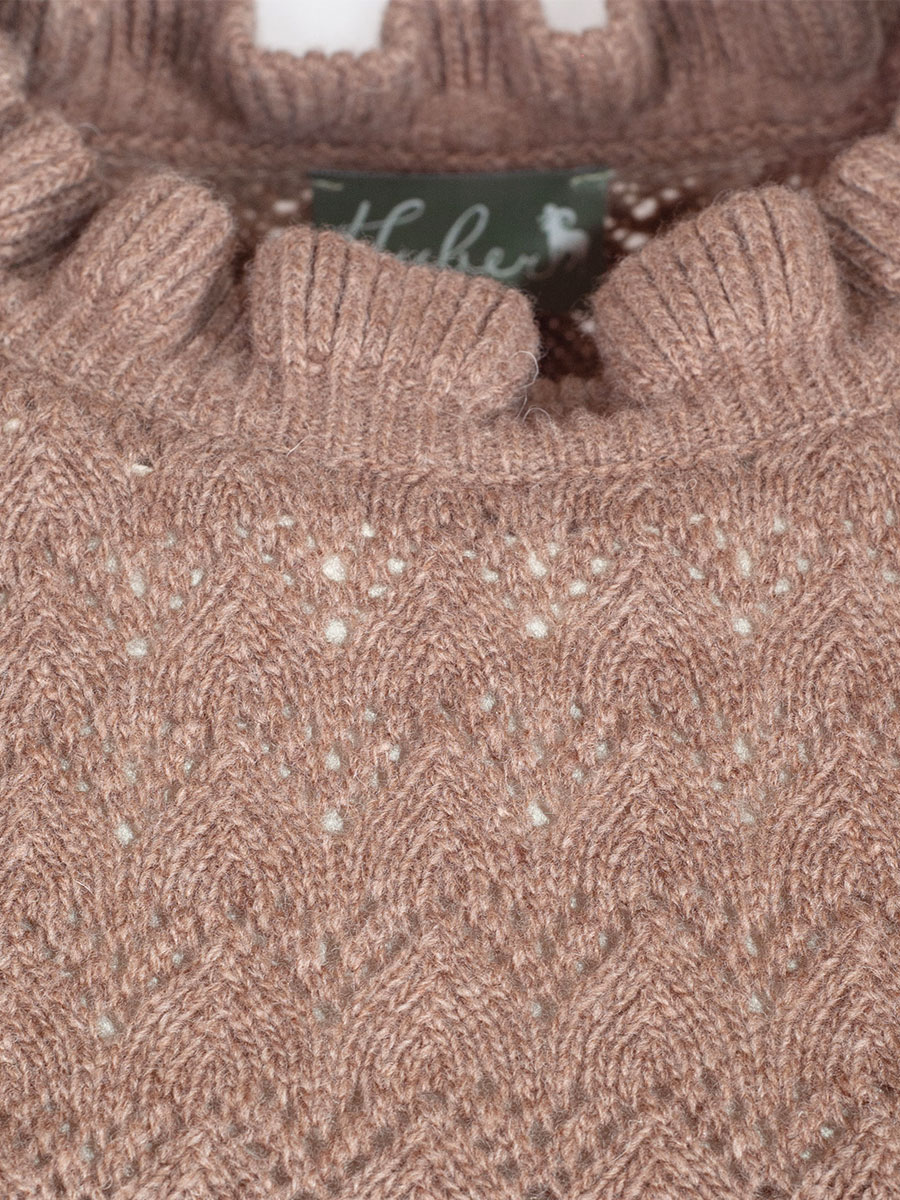 Huber Heda Strickpullover rinde, hellbraun, Trompetenärmel, Rüschenkragen #4