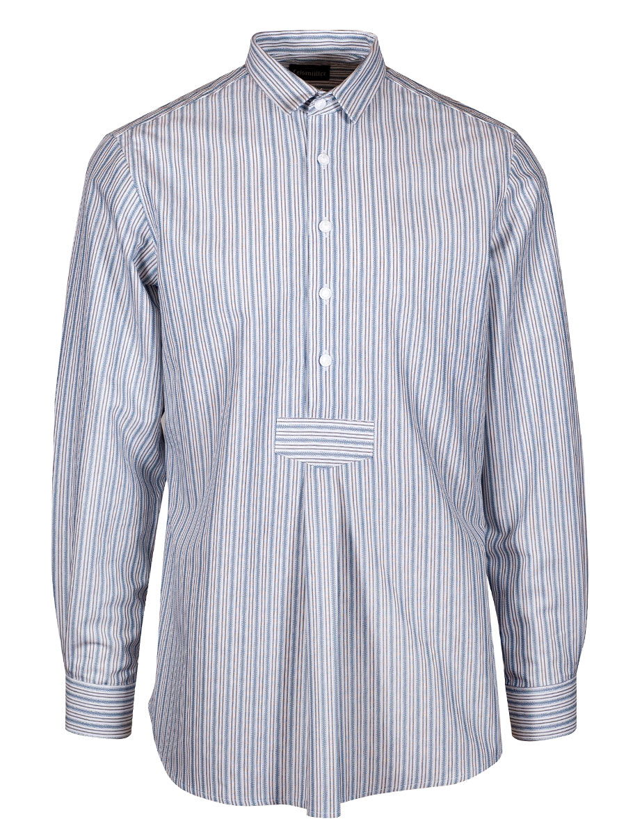 Arzberger Herrenhemd, blau-grau, gestreift, Liegekragen, Pfoad, Slim Line #1