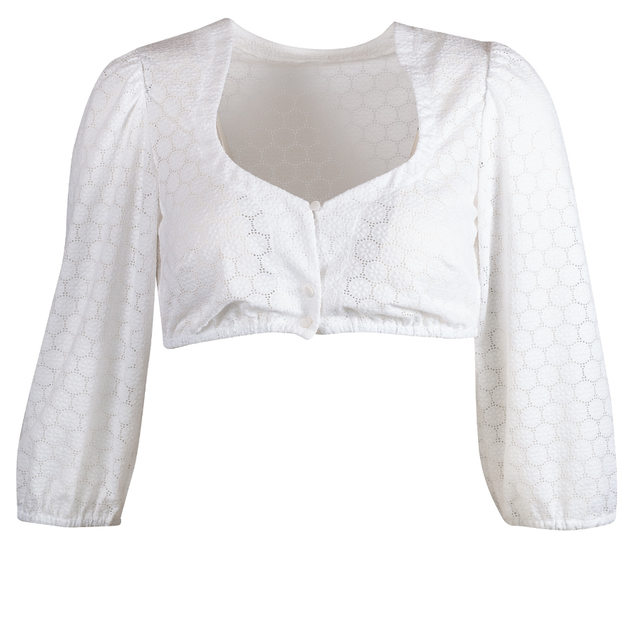 Waldorff Dirndlbluse Maja, weiß, 3/4-Arm, Lochmuster #1